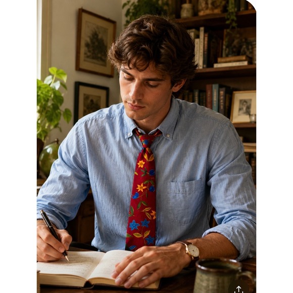 Structure Other - Vintage Structure Mens 100% Silk Tie Red Blue Yellow Floral Botanical